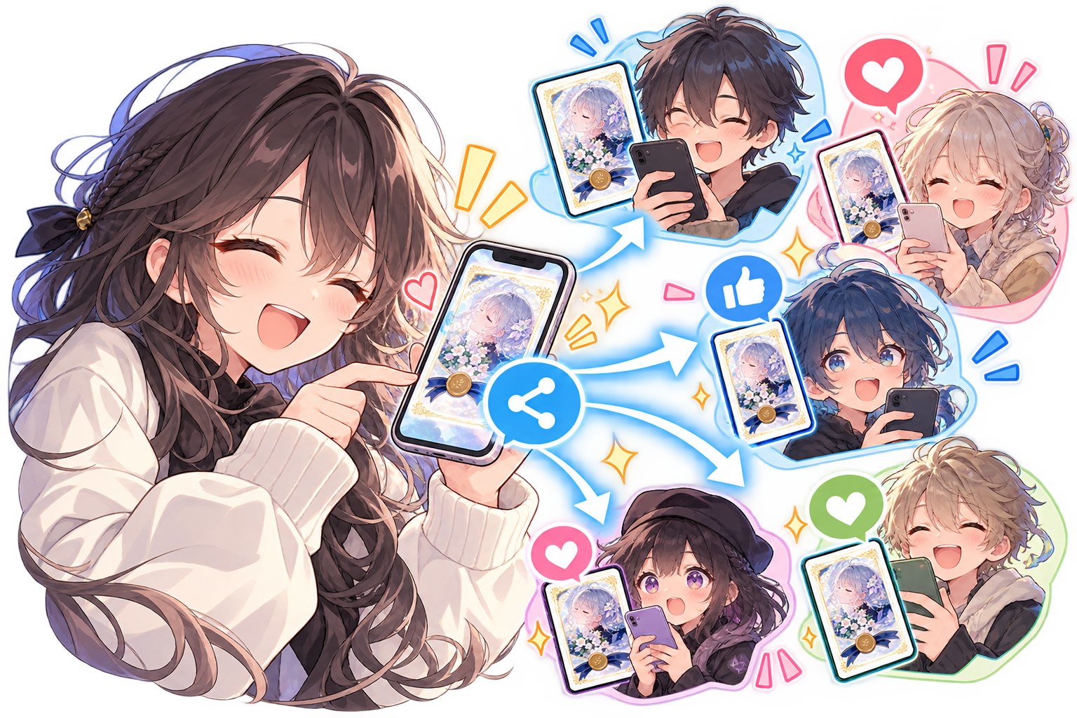 A recipient sharing a digital keepsake with other people